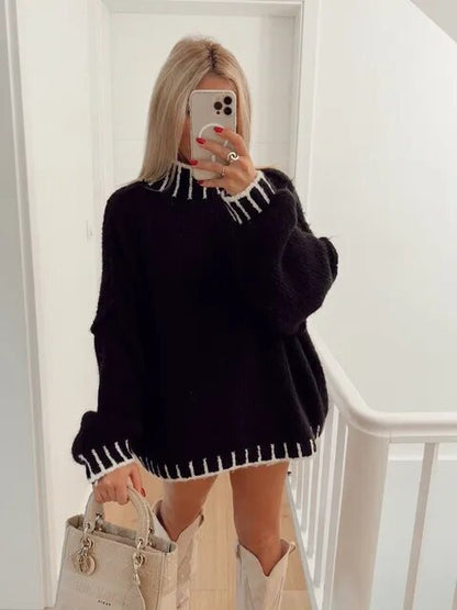 Oversized Sweater | Turtleneck | High Neck | Knitted Jumper | Women's Clothing-Fashion Nora