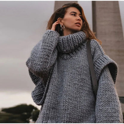 Oversized Sweater - Women's Chunky Knitted Turtleneck Pullover Sweater-Fashion Nora