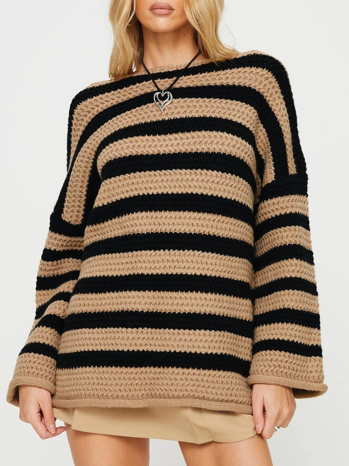 Oversized Sweater - Women's Striped Loose Fit Knitted Pullover-Fashion Nora