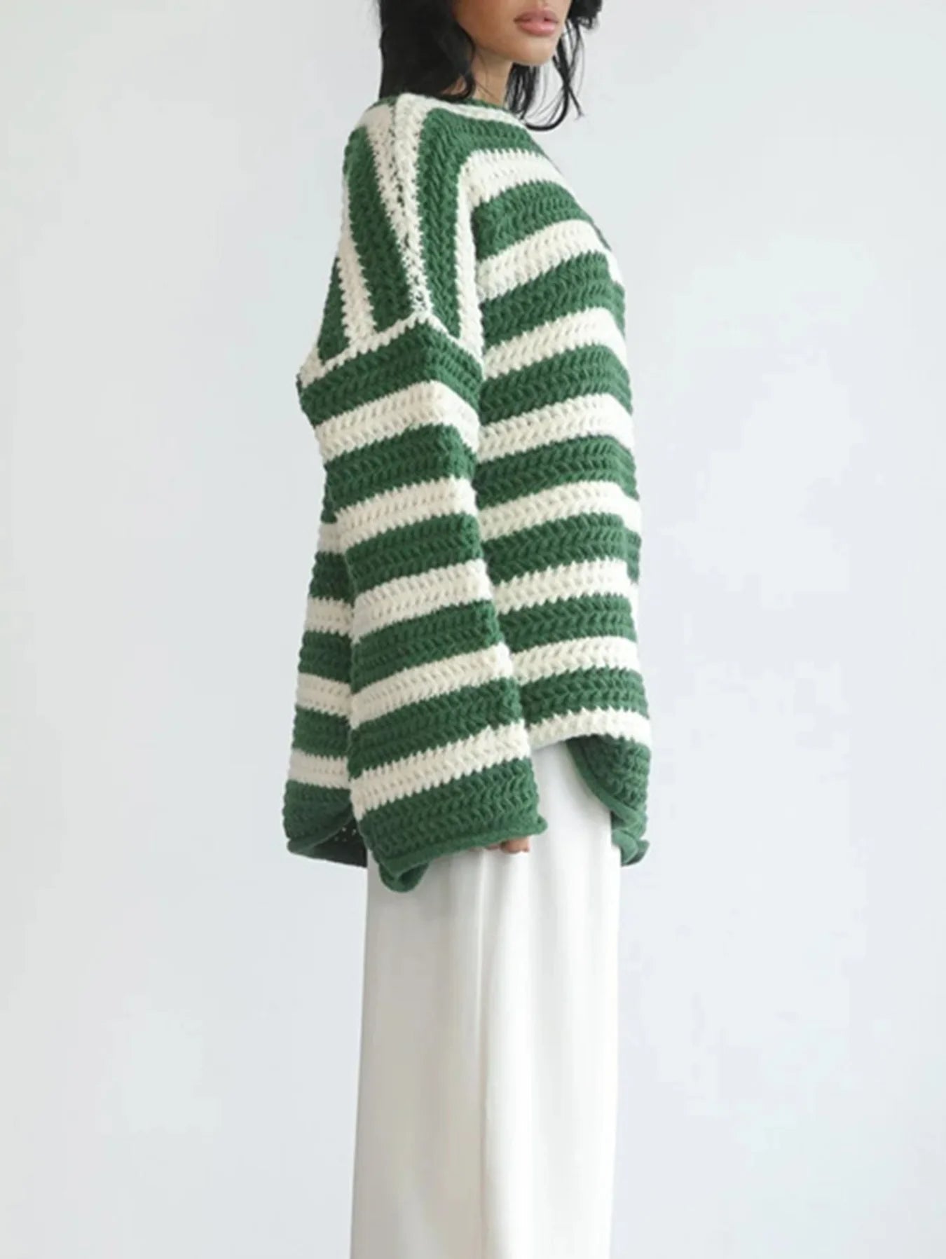 Oversized Sweater - Women's Striped Loose Fit Knitted Pullover-Fashion Nora