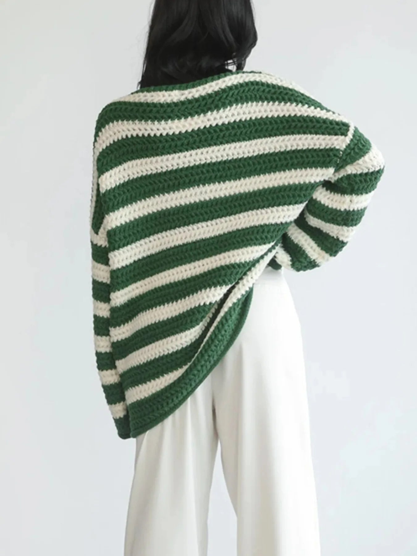 Oversized Sweater - Women's Striped Loose Fit Knitted Pullover-Fashion Nora