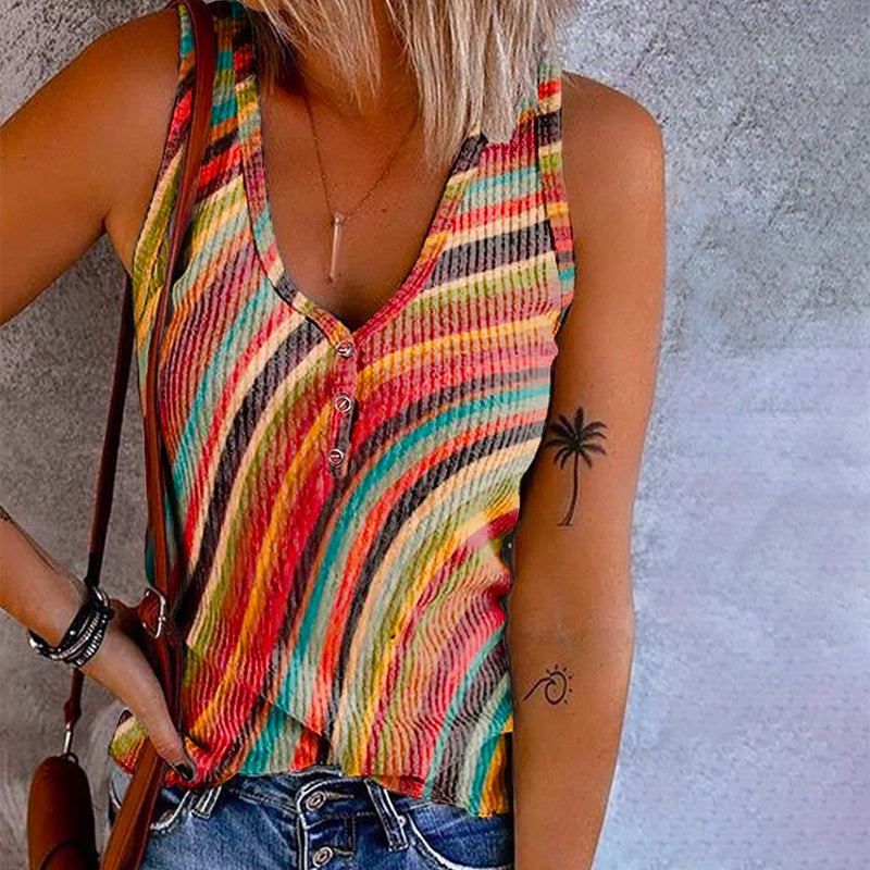 PERSEPHONE | Rainbow Striped Tank Top-Fashion Nora