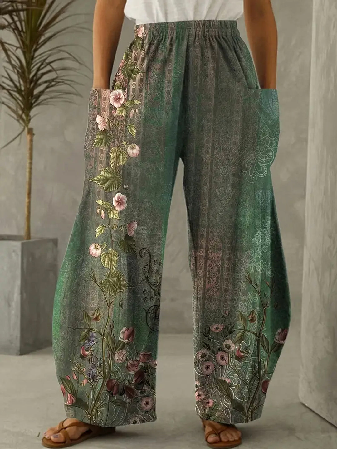 Palazzo Pants - Loose Fit - Elastic Waist - Wide Leg Pants - Women's Clothing-Fashion Nora