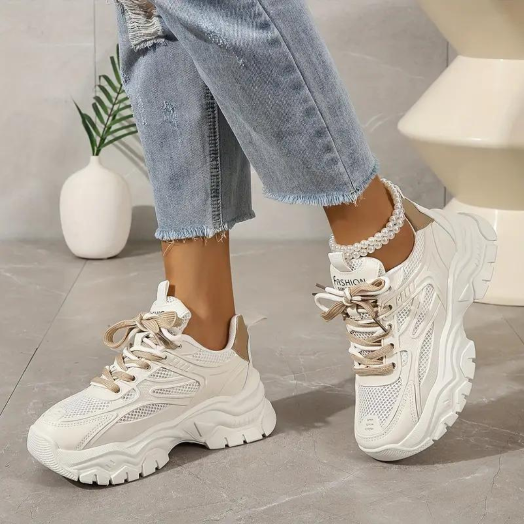 Platform Sneakers - Lace-Up - Orthopedic - White Sneakers - Women's Sneakers-Fashion Nora