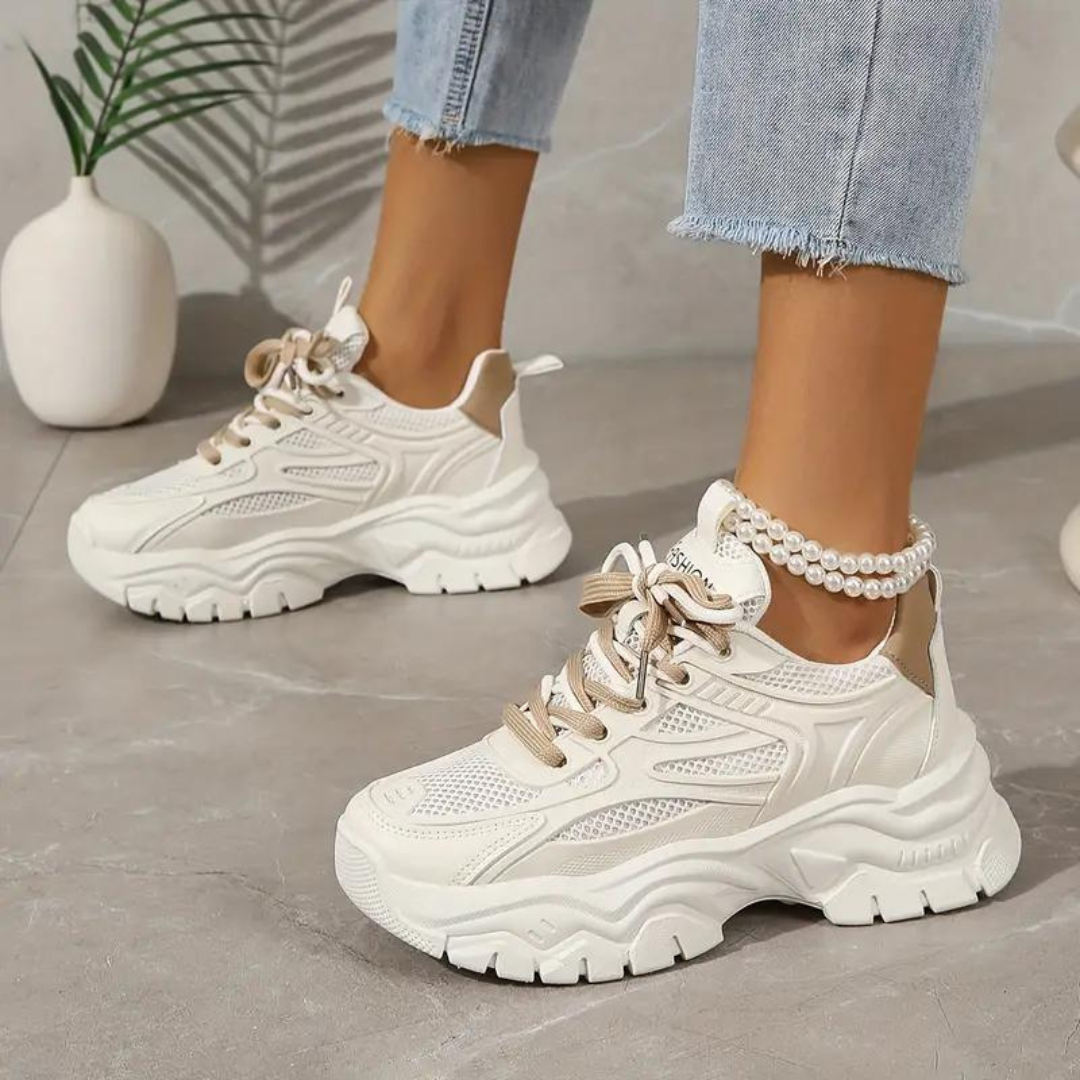 Platform Sneakers - Lace-Up - Orthopedic - White Sneakers - Women's Sneakers-Fashion Nora