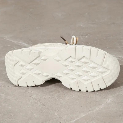 Platform Sneakers - Lace-Up - Orthopedic - White Sneakers - Women's Sneakers-Fashion Nora