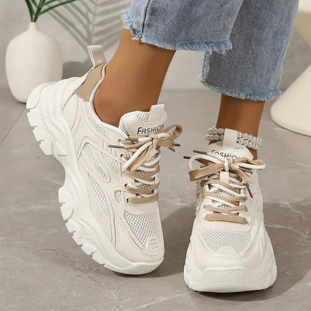 Platform Sneakers - Lace-Up - Orthopedic - White Sneakers - Women's Sneakers-Fashion Nora