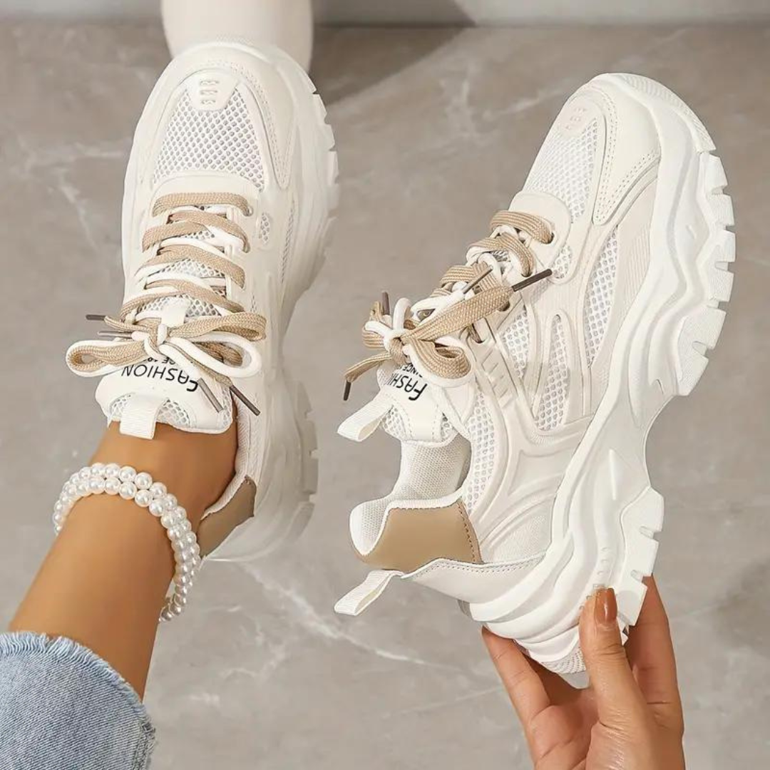 Platform Sneakers - Lace-Up - Orthopedic - White Sneakers - Women's Sneakers-Fashion Nora