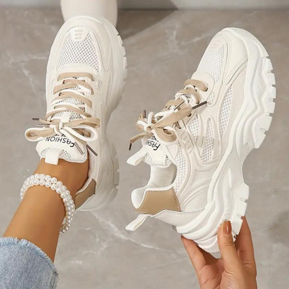 Platform Sneakers - Lace-Up - Orthopedic - White Sneakers - Women's Sneakers-Fashion Nora