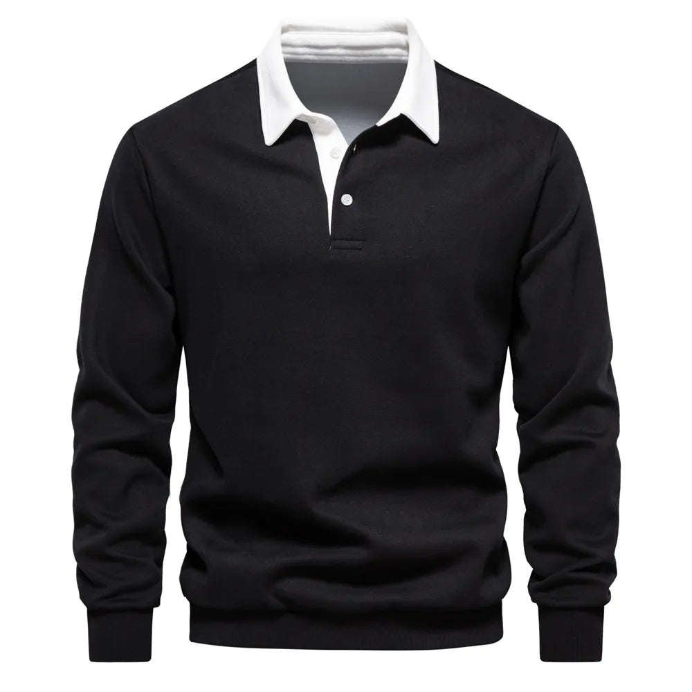 Polo Shirt - Half Button - Collar - Long Sleeve - Pullover-Fashion Nora