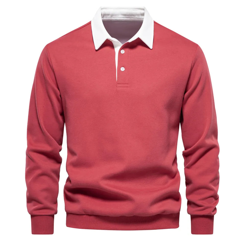 Polo Shirt - Half Button - Collar - Long Sleeve - Pullover-Fashion Nora