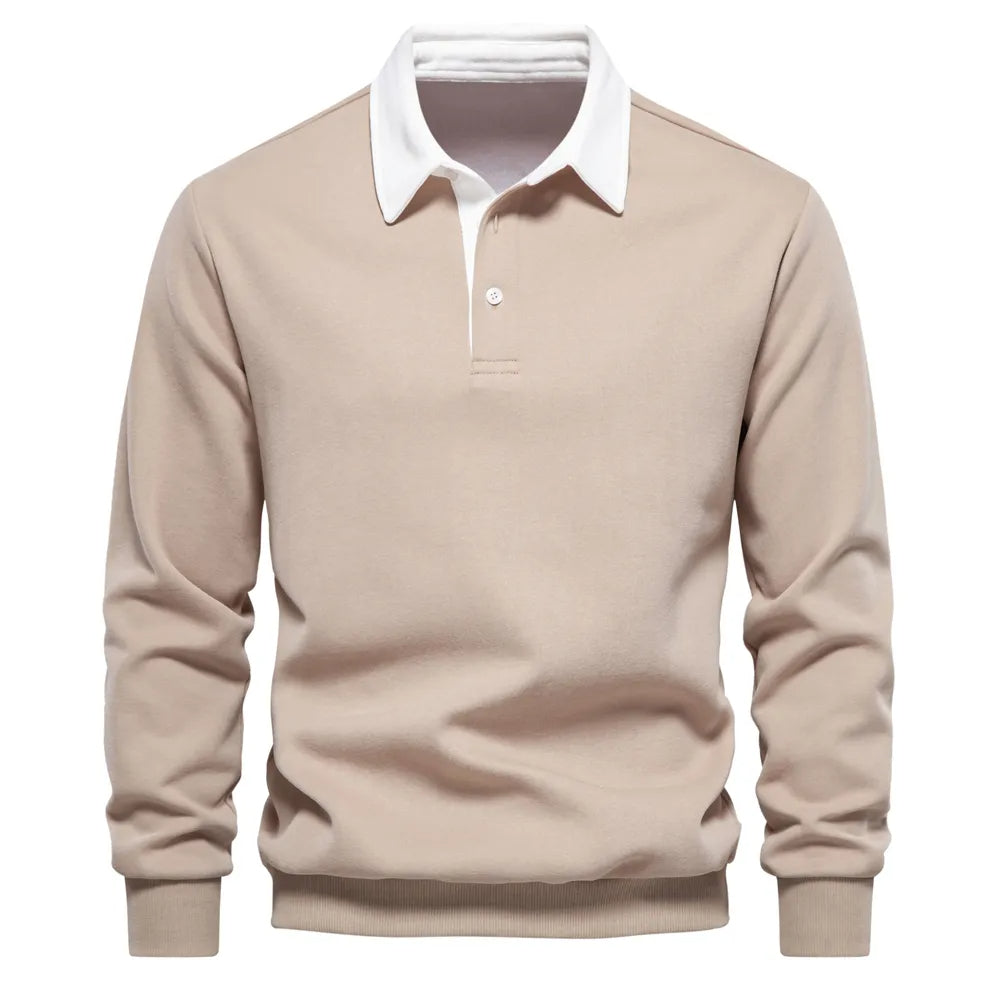 Polo Shirt - Half Button - Collar - Long Sleeve - Pullover-Fashion Nora