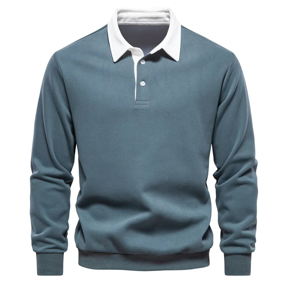 Polo Shirt - Half Button - Collar - Long Sleeve - Pullover-Fashion Nora