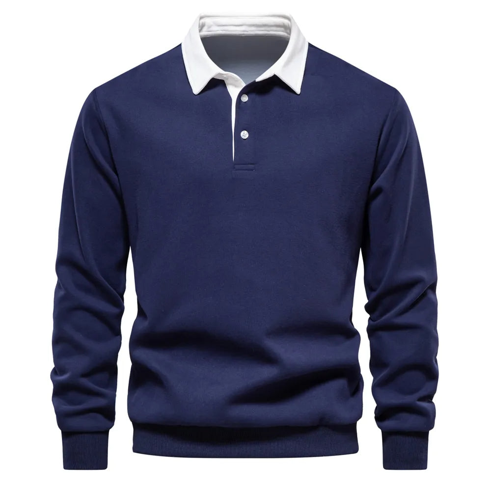 Polo Shirt - Half Button - Collar - Long Sleeve - Pullover-Fashion Nora