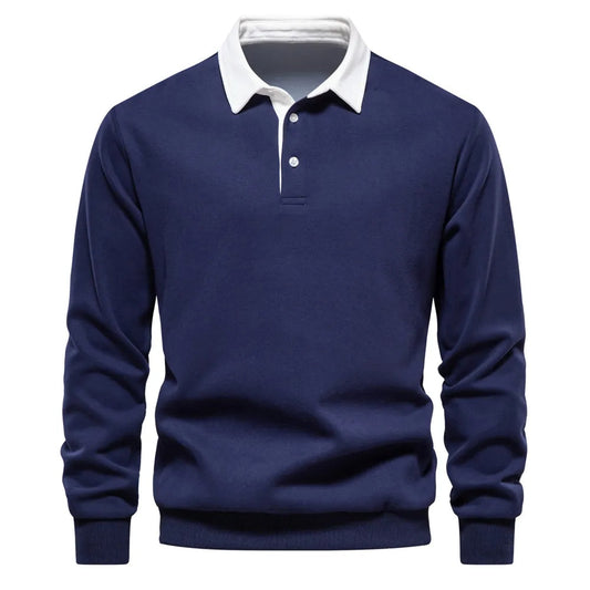 Polo Shirt - Half Button - Collar - Long Sleeve - Pullover-Fashion Nora