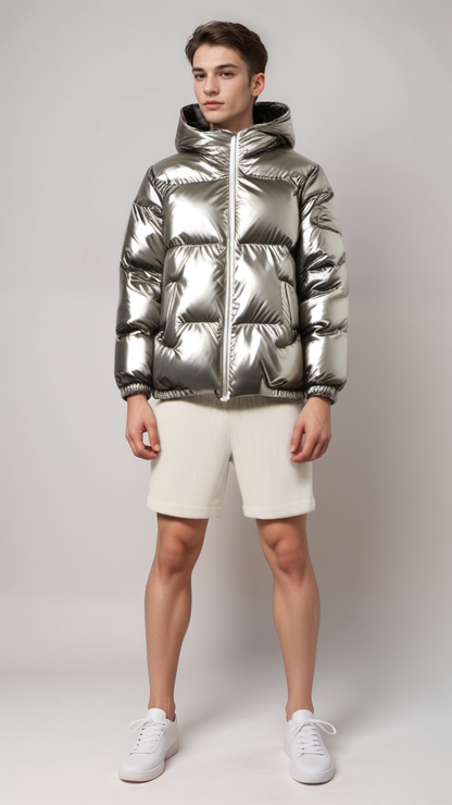 Puffer Jacket - Shiny - Hooded - Padded Jacket - Men's Winter Jacket-Fashion Nora