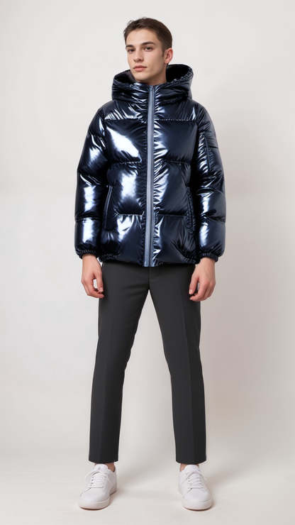 Puffer Jacket - Shiny - Hooded - Padded Jacket - Men's Winter Jacket-Fashion Nora