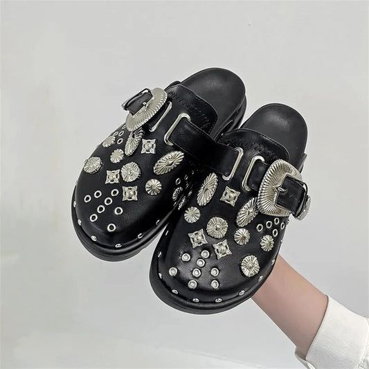 Punk Rock Shoes - Rivet - Slip-On - Slippers - Women's Shoes-Fashion Nora