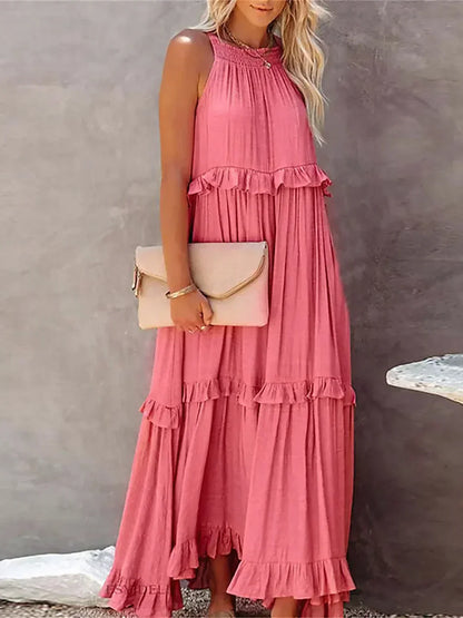 Ruffle Maxi Dress | Halter Neck | Sleeveless | Flowy Dress | Maxi Sundress-Fashion Nora