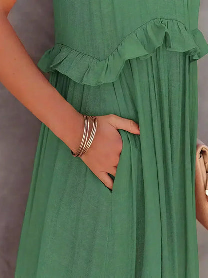 Ruffle Maxi Dress | Halter Neck | Sleeveless | Flowy Dress | Maxi Sundress-Fashion Nora