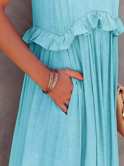 Ruffle Maxi Dress | Halter Neck | Sleeveless | Flowy Dress | Maxi Sundress-Fashion Nora