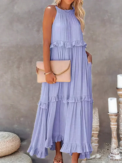 Ruffle Maxi Dress | Halter Neck | Sleeveless | Flowy Dress | Maxi Sundress-Fashion Nora