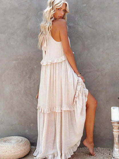 Ruffle Maxi Dress | Halter Neck | Sleeveless | Flowy Dress | Maxi Sundress-Fashion Nora