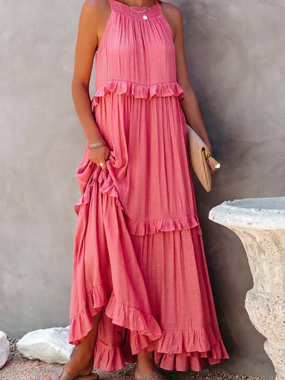 Ruffle Maxi Dress | Halter Neck | Sleeveless | Flowy Dress | Maxi Sundress-Fashion Nora