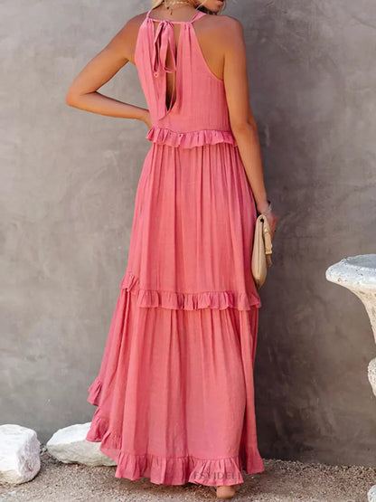 Ruffle Maxi Dress | Halter Neck | Sleeveless | Flowy Dress | Maxi Sundress-Fashion Nora