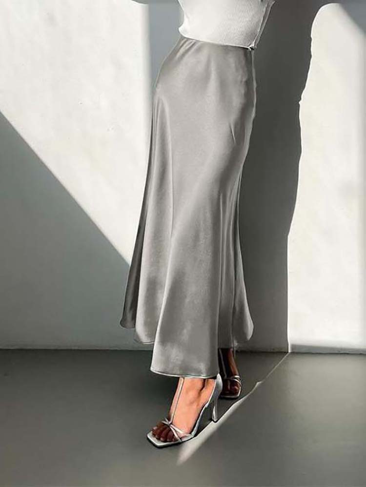 Sandra Satin Skirt | Elegant satin midi skirt is a must-have for this season-Fashion Nora