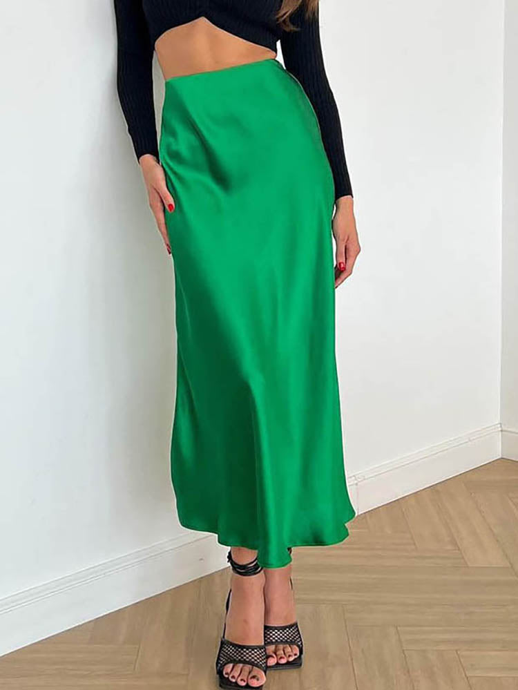 Sandra Satin Skirt | Elegant satin midi skirt is a must-have for this season-Fashion Nora