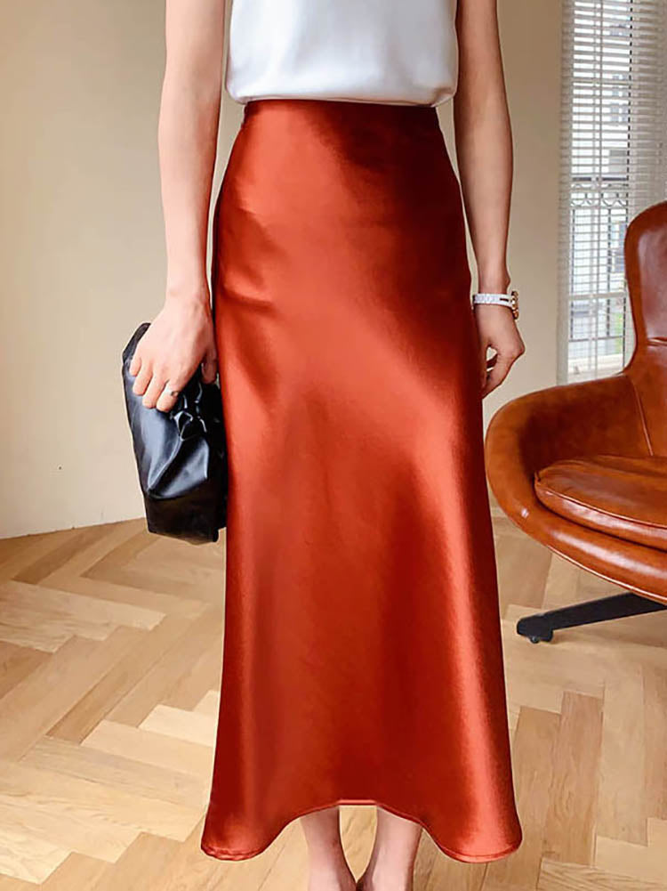 Sandra Satin Skirt | Elegant satin midi skirt is a must-have for this season-Fashion Nora