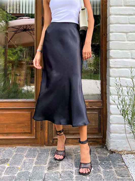 Sandra Satin Skirt | Elegant satin midi skirt is a must-have for this season-Fashion Nora