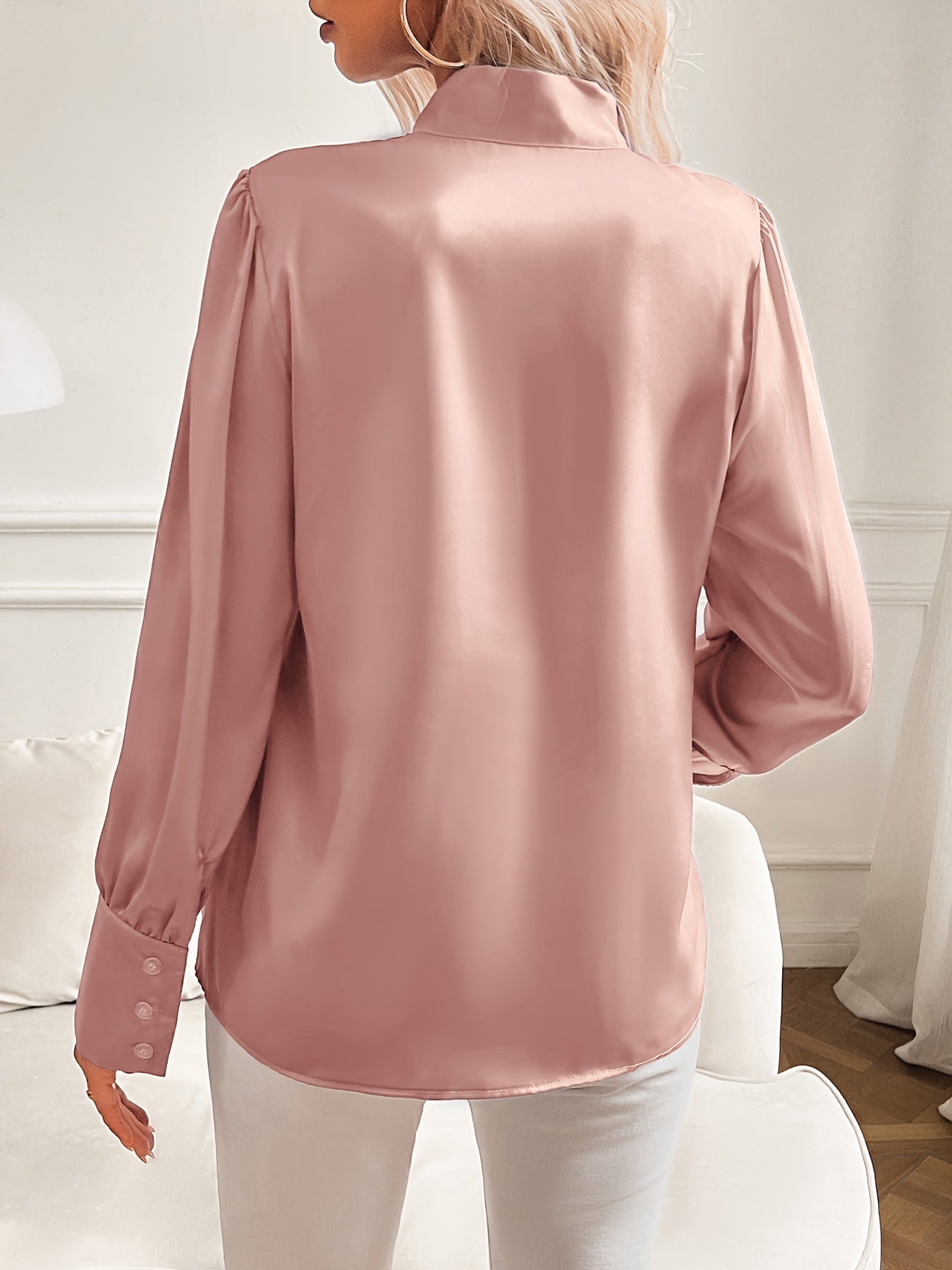 Satin Blouse | Long Sleeve | Lantern Sleeve | Tie Neck Blouse | Women's Blouse-Fashion Nora