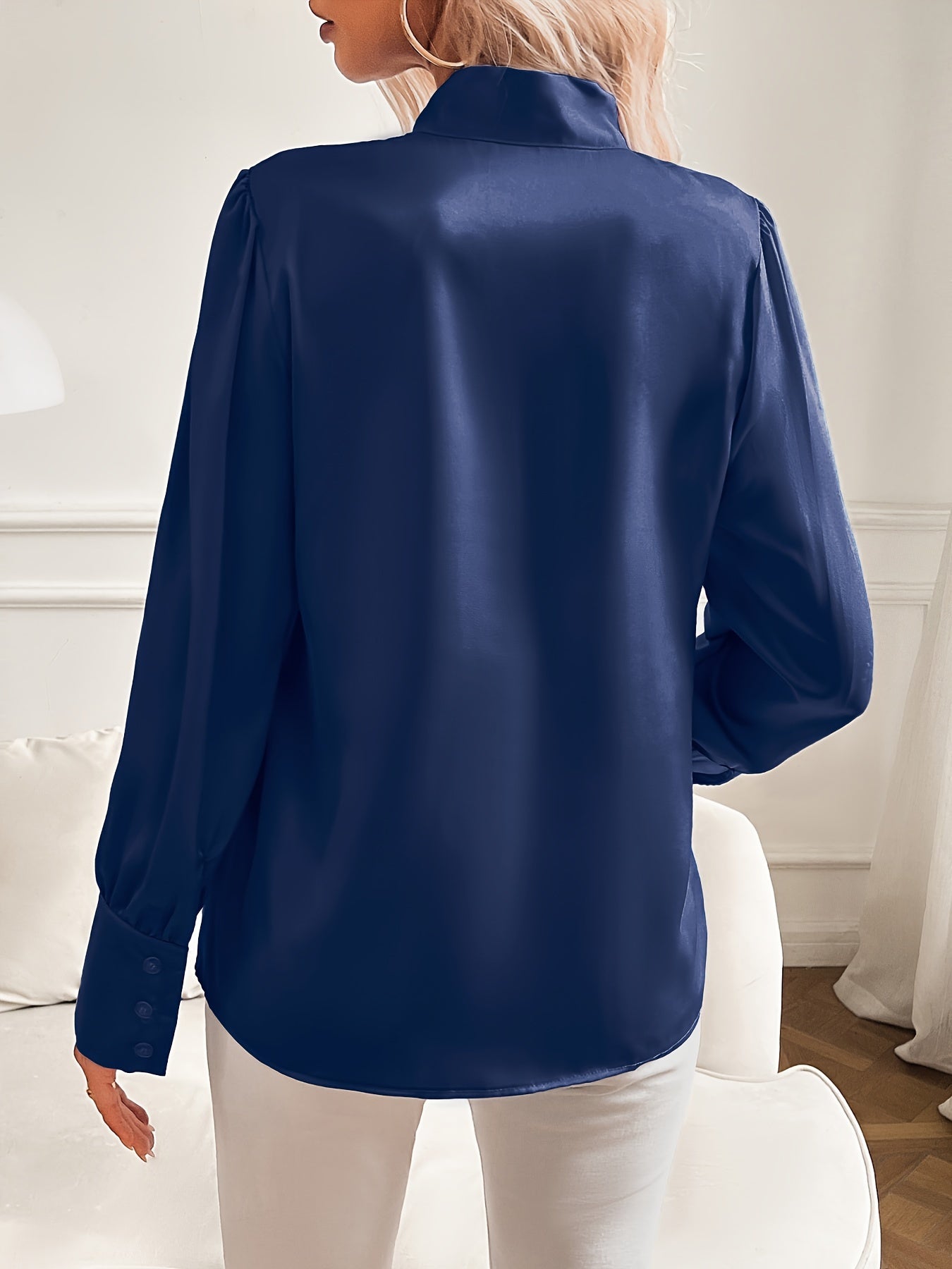 Satin Blouse | Long Sleeve | Lantern Sleeve | Tie Neck Blouse | Women's Blouse-Fashion Nora