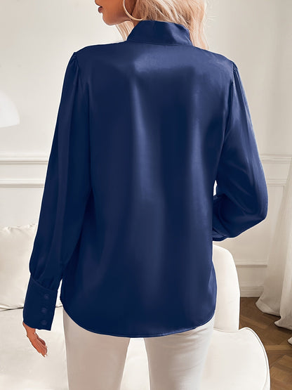 Satin Blouse | Long Sleeve | Lantern Sleeve | Tie Neck Blouse | Women's Blouse-Fashion Nora
