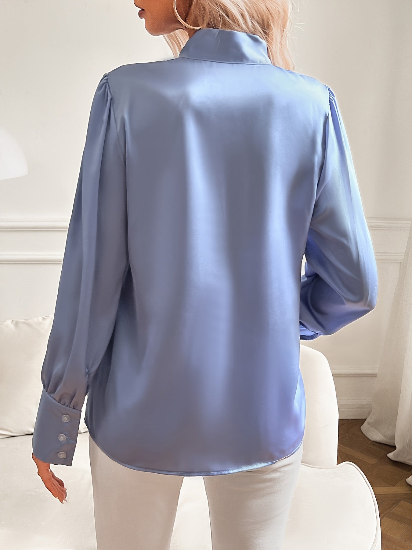 Satin Blouse | Long Sleeve | Lantern Sleeve | Tie Neck Blouse | Women's Blouse-Fashion Nora