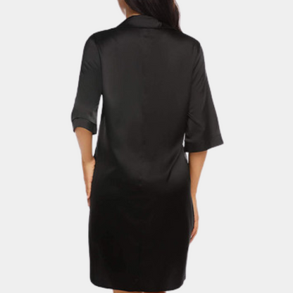 Satin Nightgown - Button-Up - Short Sleeve - Satin Nightdress - Women's Sleepwear-Fashion Nora