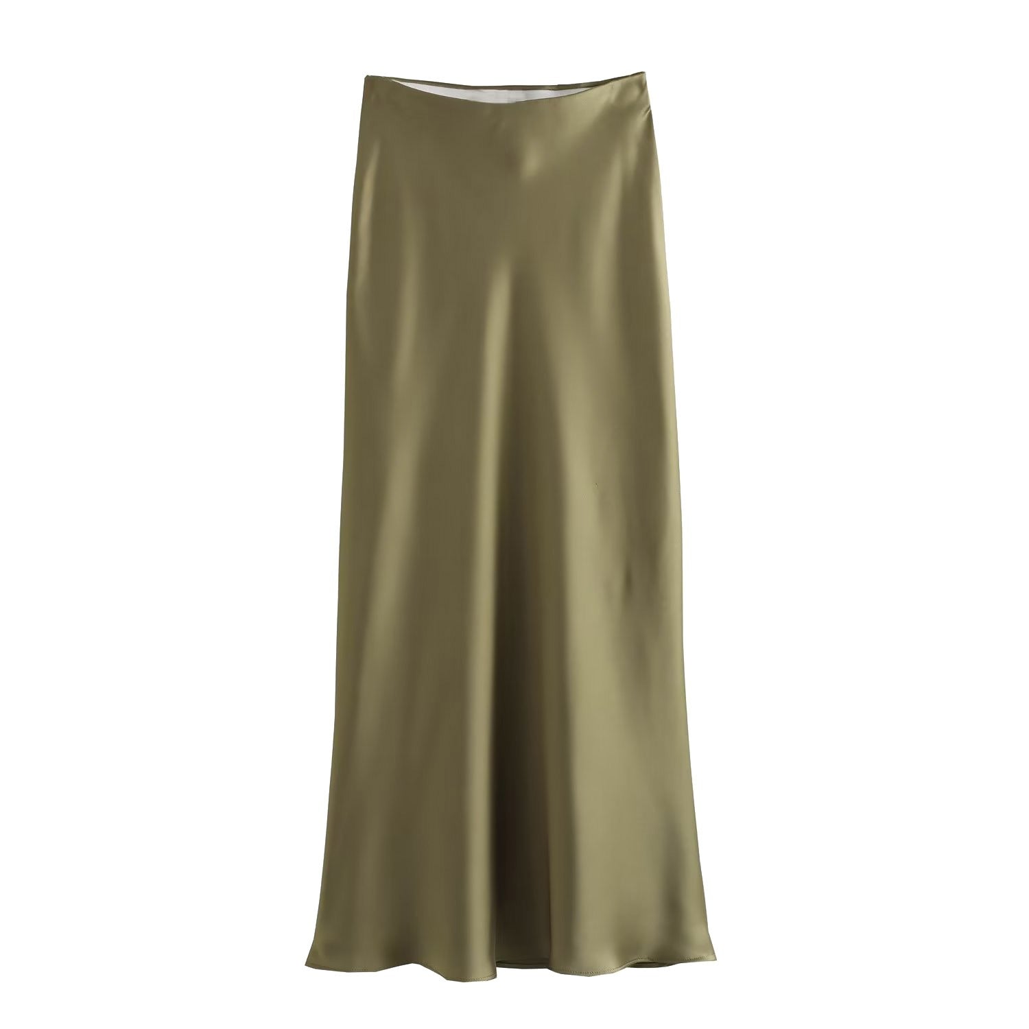 Satin Skirt - Women's High Waist Silk Satin Midi Skirt-Fashion Nora
