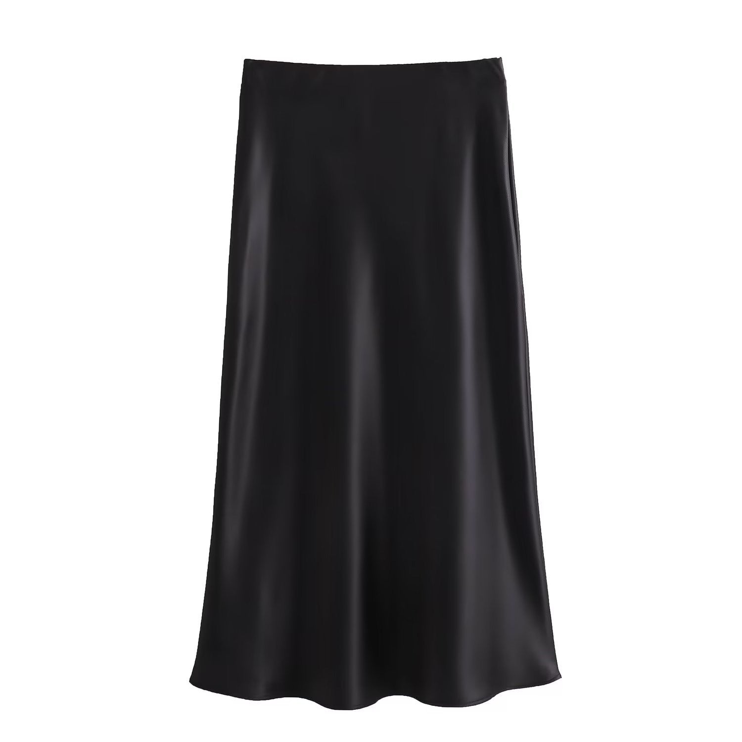 Satin Skirt - Women's High Waist Silk Satin Midi Skirt-Fashion Nora