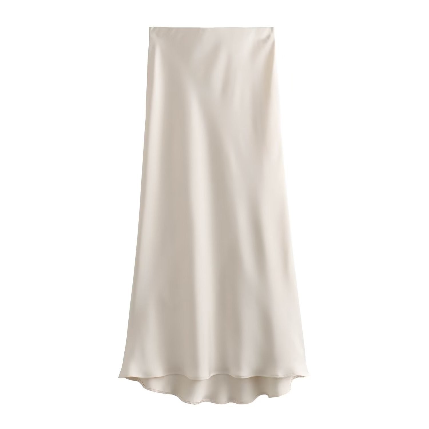 Satin Skirt - Women's High Waist Silk Satin Midi Skirt-Fashion Nora