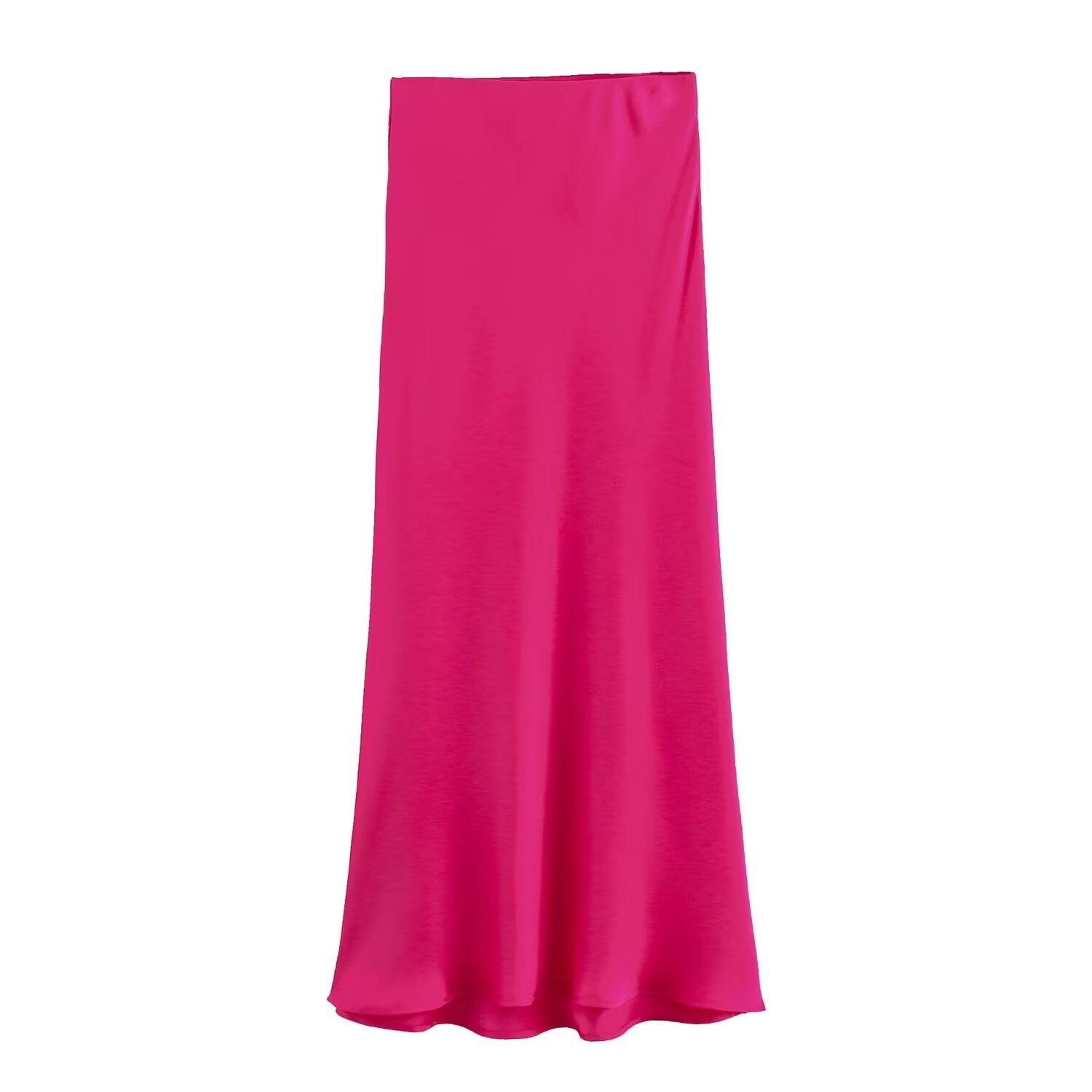 Satin Skirt - Women's High Waist Silk Satin Midi Skirt-Fashion Nora