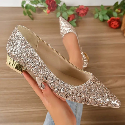 Sequin Low-Heel Ballerina Shoes-Fashion Nora