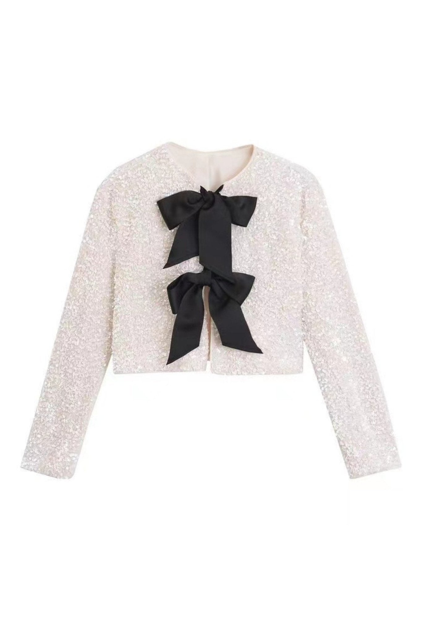 Sequin Top - Long Sleeve - Tie Front - Glitter Blouse - Women's Blouse-Fashion Nora
