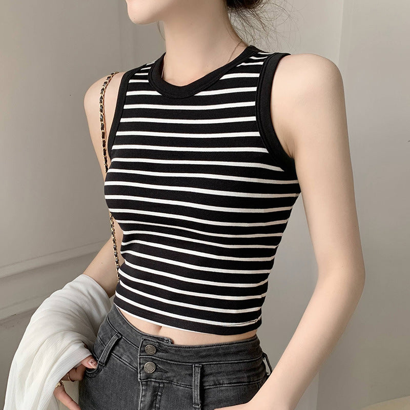 Shelf Bra Cami - Striped Sleeveless Built-In Bra Crop Top-Fashion Nora