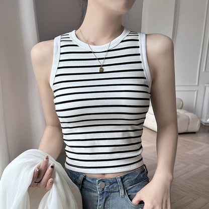 Shelf Bra Cami - Striped Sleeveless Built-In Bra Crop Top-Fashion Nora