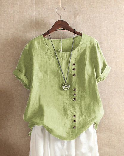 Short Sleeve Blouse - Loose Fit - Lightweight - Short Sleeve Top - Women's Clothing-Fashion Nora
