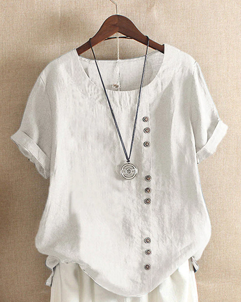 Short Sleeve Blouse - Loose Fit - Lightweight - Short Sleeve Top - Women's Clothing-Fashion Nora