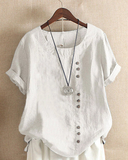 Short Sleeve Blouse - Loose Fit - Lightweight - Short Sleeve Top - Women's Clothing-Fashion Nora