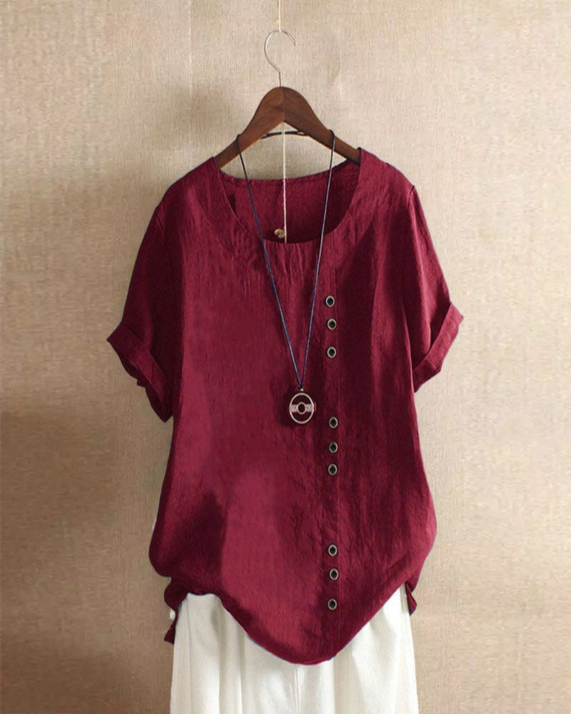 Short Sleeve Blouse - Loose Fit - Lightweight - Short Sleeve Top - Women's Clothing-Fashion Nora